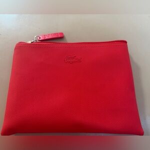 Lacoste Red Toiletry Pouch with Embossed Crocodile
